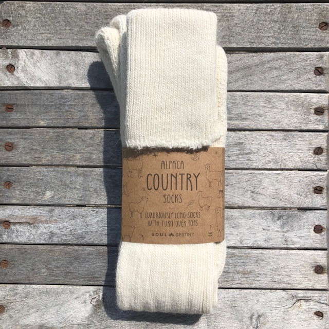 Alpaca Wool Long Country Socks Cream 75% Alpaca Wool cushioned sole and heel